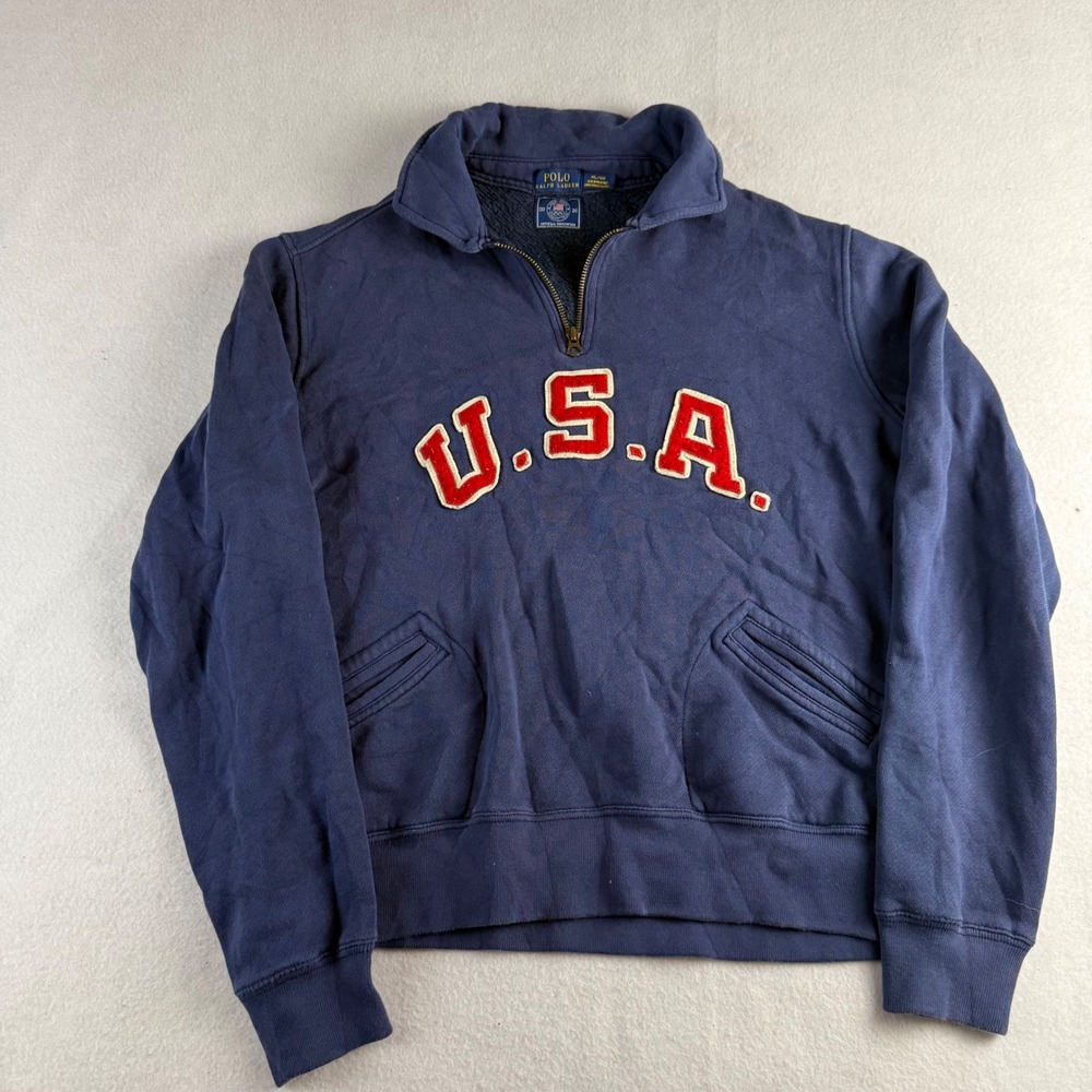Polo Ralph Lauren Kids XL 2016 Olympic Team USA Quarter Zip Pullover Navy Blue